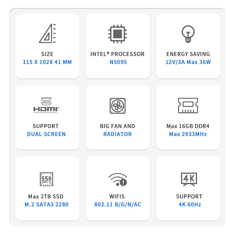 Beelink Mini PC, Mini S Intel 11th Gen 4-Cores N5095, Mini Desktop Computer 8GB DDR4 RAM 256GB SSD, Mini Computer Dual HDMI 4K UHD/Gigabit Ethernet/Dual WiFi/BT4.0/Linux PC(Ubuntu)/HTPC/Family-NAS