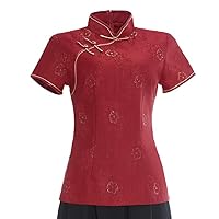 Short Sleeve Chinese Blouse Traditional Top Qipao Shirt Skirt for Women
