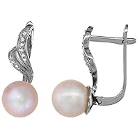 14k Gold 0.12 ct Diamond 8mm Black Brown Pink White Pearl Lever Back Earrings Ribbon 7/8 inch long