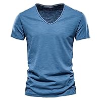 Men Solid Color V-Neck Short Sleeve T-Shirt Casual Slim Fit T-Shirts Male Tops Tees T Shirt Fashion Design Tee