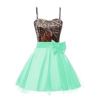 Camouflage and Tulle Grad Cocktail Prom Dress School Party Dance Dresses Short with Spaghetti Straps