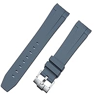 21mm Soft Rubber Silicone Watch Band Black Blue Gray Green Pin Buckle Watchband for Longines Strap Conquest Series (Color : Grey Strap, Size : 21mm)