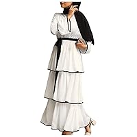 XJYIOEWT Sundresses for Women 2024 Short Sleeve,Arab with Belt Dress Kaftan Muslim Cake Dress Abaya Women's Women's Dres