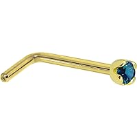 Body Candy Solid 14k Yellow Gold 1.5mm (0.015 cttw) Genuine Blue Diamond L Shaped Nose Stud Ring 20 Gauge 1/4