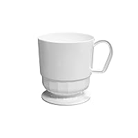 Party Essentials 8-Ounce Hard Plastic Tea Mugs/Coffee Cups with Handles, 50-Count, Deluxe White