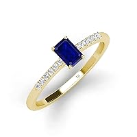 Emerald Cut Blue Sapphire Diamond 7/8 ctw Womens Engagement Ring 14K Gold