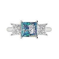 Clara Pucci 3.0ct Princess Cut 3 Stone Solitaire with Accent Blue Moissanite Engagement Promise Anniversary Bridal Ring 14k White Gold