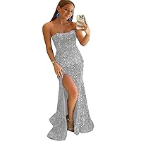 Women's Sexy Glitter Off-The-Shoulder Long Prom Dress with Sequins Mermaid Formal Party Dress with High Split