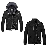 wantdo Men's Spring Faux Leather Jacket Black L (Lightweight) Men's Military Cotton Casual Jacket Black M