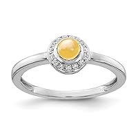 14k White Gold Diamond and Cabachon Citrine Ring Size 7 Jewelry for Women