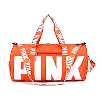 Sports Gym Bag Large Capacity Travel Duffel Bag Sport Shoes Bag with Wet Pocket Compartment for Men and Women Lightweight Multiple Colors PINK Logo (Orange)