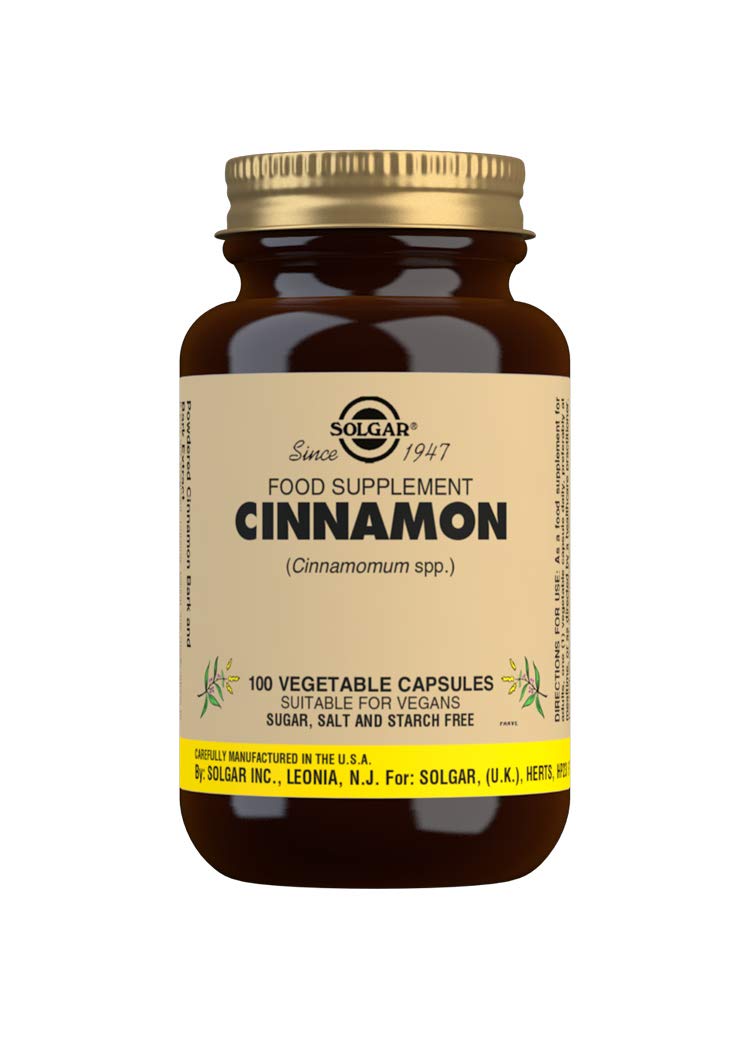 Solgar Cinnamon, 100 Vegetable Capsules - Full Potency (FP) - Supports Sugar Metabolism - Overall Wellness - Non-GMO, Vegan, Gluten Free, Dairy Free, Kosher - 100 Servings