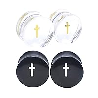 2Pairs Transparent Cross Acrylic Ear Gauges Plugs Double Flared Ear Expander Stretching Kit Ear Piercing Jewelry Size 2g(6mm) to 1''(25mm)