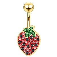 Gold Plated Multi Gems Fancy Strawberry Sterling Silver Belly Ring