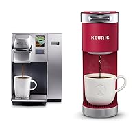 Keurig K155 Office Pro Single Cup Commercial K-Cup Pod Coffee Maker, Silver & K-Mini Plus Single Serve K-Cup Pod Coffee Maker, Cardinal Red