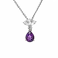 925 Sterling Silver Natural Purple Amethyst and White Topaz Gemstone Designer Pendant With Chain 925 Stamp Jewelry | Gifts For Women And Girls