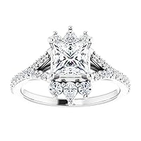1 CT Princess Cut Anniversary Ring Moissanite VVS Colorless Wedding Ring for Women Her Bridal Gift Engagement Promise Rings 925 Sterling Silver Split Shank Antique