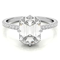 Riya Gems 3.50 CT Emerald Diamond Moissanite Engagement Ring Wedding Ring Eternity Band Vintage Solitaire Halo Hidden Prong Setting Silver Jewelry Anniversary Promise Ring Gift
