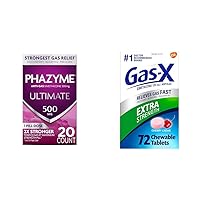 Phazyme Ultimate Gas Bloating Relief Works in Minutes 500 mg Simethicone Fast Gels, 20 Count & Gas-X Extra Strength Chewable Gas Relief Tablets with Simethicone 125 mg for Bloating Relief, Cherry