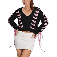 Women's Heart Sweater Cardigan Love Heart Print Long Cardigan Sweater Valentine Oversized Knitted Outerwear