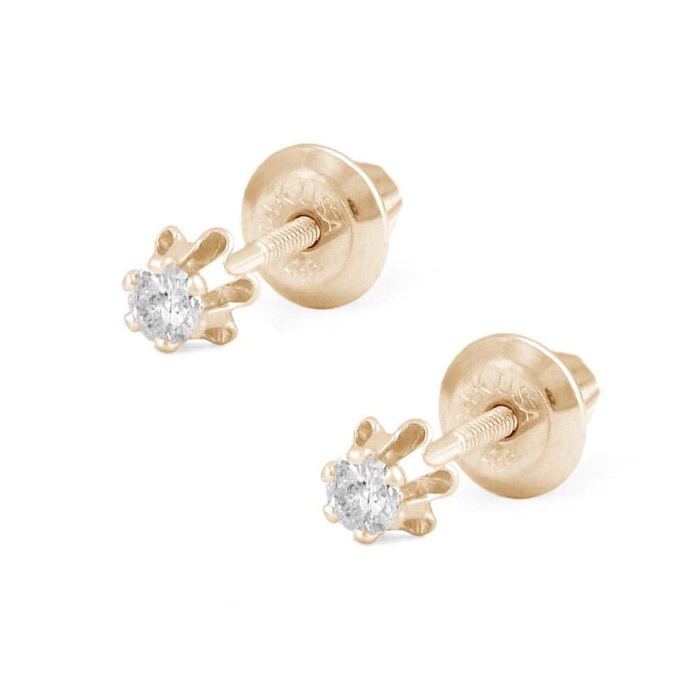 Girl's Jewelry - 14K Gold 0.08 Or 0.14 CTW Diamond Screw Back Earring Studs