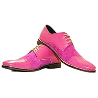 Modello Arosso - Handmade Italian Mens Color Pink Oxfords Dress Shoes - Cowhide Suede - Lace-Up