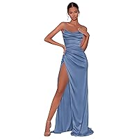 Women Spaghetti Straps Mermaid Prom Dress for Wedding Guest A-Line Sleeveless Satin Formal Evening Ball Gowns