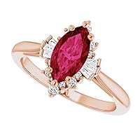 Halo Ruby 3 CT Marquise Ring 925 Silver/10K/14K/18K Solid Gold Boho Ruby Ring Cluster Halo Engagement Ring July Birthstone Rings Promise Ring