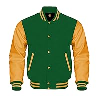 Bomber School Baseball Letterman Varsity Jacket Cow Leather Sleeves 30 Wool Body Colors