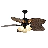 WLBHWL Farmhouse Ceiling Fan With Light And Remote Control, 3-light Industrial Style 42/52 Inch Rustic Brown Ceiling Fan With Reversible Motor, Vintage 5 Blade