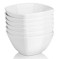DOWAN Square Soup Bowls, 27 OZ Ceramic Cereal Bowls Set of 6, White Kitchen Bowl, for Ice Cream Dessert Snack, Weddng Party Gift, Dishwasher & Microwave Safe