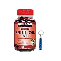 Kirkland Signature Krill Oil 500 mg. 160 Softgels +Bundle Whistle Keychain for Outdoor Sports