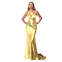 Satin Prom Dresses for Women One Shoulder Mermaid Evening Dress Ruched Sexy Formal Gown ZJF03