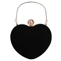 Women Heart Shaped Handbag Mini Clutch Chain Purse Chic Shoulder Bag Evening Tote (A-Black)