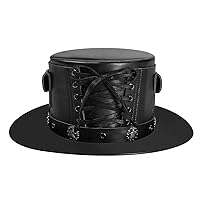 Steampunk Leather Plague Doctor Hat Dress Up Magician Black Top Hat for Costume Props Cosplay Party