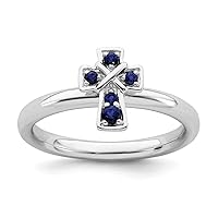 2.25mm 925 Sterling Silver Rhodium Created Sapphire Religious Faith Cross Ring Jewelry for Women - Ring Size Options: 10 5 6 7 8 9