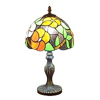 Creative Glass Lamps Baroque Small Table Desk Light 15 Inches Tall Stained Glass 8 Inches Wide Lamp Shade Vintage Victorian Accent Lamp for Living Bedside Coffee