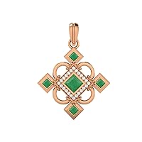 Charming 925 Sterling Silver Statement Pendant Necklace 4MM Square Step Cut Emerald and accent white cubic zirconia