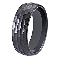 Hammer 8mm Width Black Dome Tungsten Ring Hammer Comfort Fit Faceted Men Wedding Band -Free Engraving Inside Or Outside