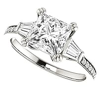 Petite Halo Vine Moissanite Diamond Ring Set, 1 CT Princess Moissanite Engagement Ring Set, Wedding Ring Set, Bridal Ring, Promise/Annivrsary Rings for Wife, Amazing Rings
