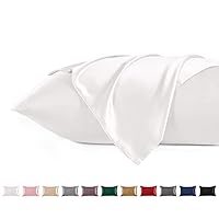 THXSILK 100% Pure Mulberry Silk Pillowcase for Hair and Skin, Highest 6A+ Grade 22 Momme Silk Pillow Case Standard Size, Real Silk Pillowcase with Zipper, Anti Aging Acne Free (White, Standard)
