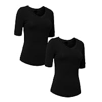 NE PEOPLE Women's Basic 3/4 Elbow Half Length Sleeve V-Neck line T-Shirts (2 Set)