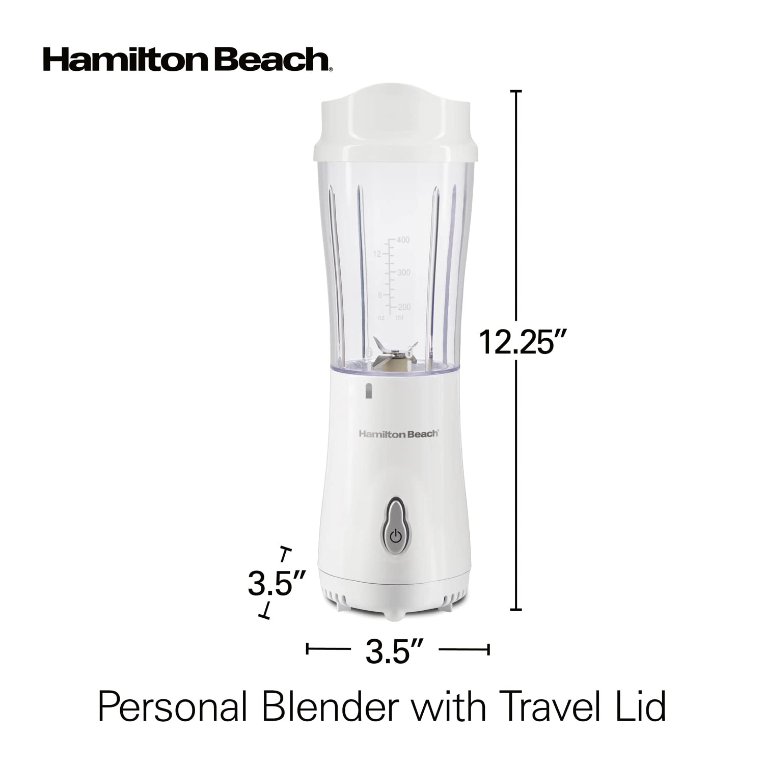 Hamilton Beach Portable Blender for Shakes and Smoothies with 14 Oz BPA Free Travel Cup and Lid, Durable Stainless Steel Blades for Powerful Blending Performance, White ( 51101V)