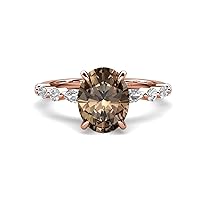 2.23 ctw Smoky Quartz Oval Shape (9 x 7 mm) alternating Side Marquise & Round Lab Grown Diamond Hidden Halo Engagement Ring in 14K Gold