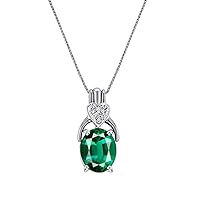 Rylos Necklaces For Women 14K White Gold - Emerald & Diamond Pendant Necklace 9X7MM Color Stone Gemstone Jewelry For Women Gold Necklaces For Women