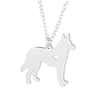 Stainless Steel I Love My German Shepherd Chain Necklace, Forever In My Heart Pet Lover Puppy Dog Mom Memorial Rescue Charm Pendant (Silver)