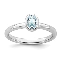 925 Sterling Silver Bezel Polished Oval Aquamarine Ring Jewelry Gifts for Women - Ring Size Options: 10 5 6 7 8 9