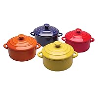 Colorful Stoneware Mini Casserole Pots With Lids - Set of 4,Assorted
