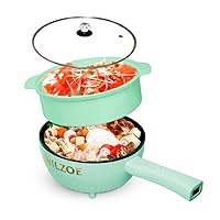 Electric Hot Pot 2.8L,1000W Non-Stick Saute Pot,Rapid Noodles Cooker,Electric Cooking Pot,Electric Pot for Steak,Frying,Stir Fry,Steam,with Power Adjustment,(Food Steamer Included),Green