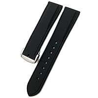 20mm 19mm 22mm Rubber Silicone Waterproof Watch Band Fit for Omega Seamaster for IWC Pilot for Seiko SKX 007 Citizen Strap (Color : Black Folding Clasp, Size : 19mm)